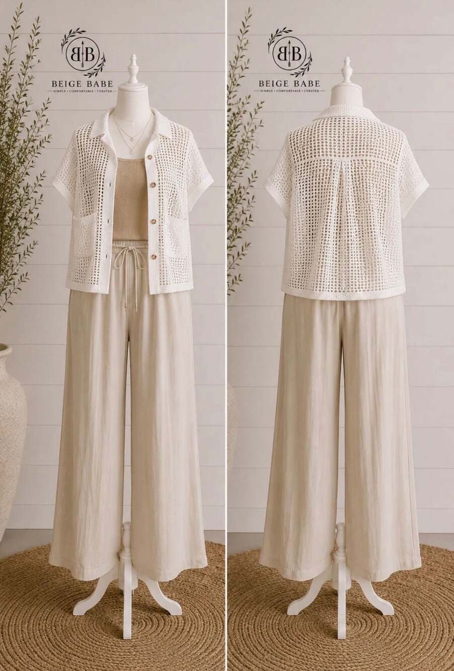 Women's Short Sleeve Crochet Button-Down Shirt in XL